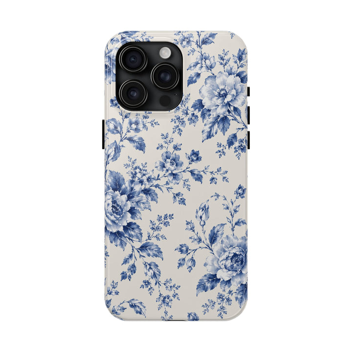 Blue Floral Tough Phone Case — Vintage Porcelain Rose Protective Cover