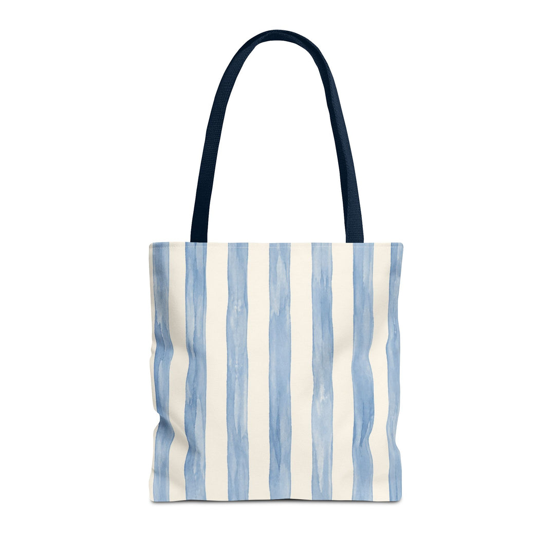 Striped Blue Watercolor Tote Bag — Coastal Beachy Canvas Tote