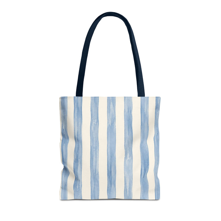 Striped Blue Watercolor Tote Bag — Coastal Beachy Canvas Tote
