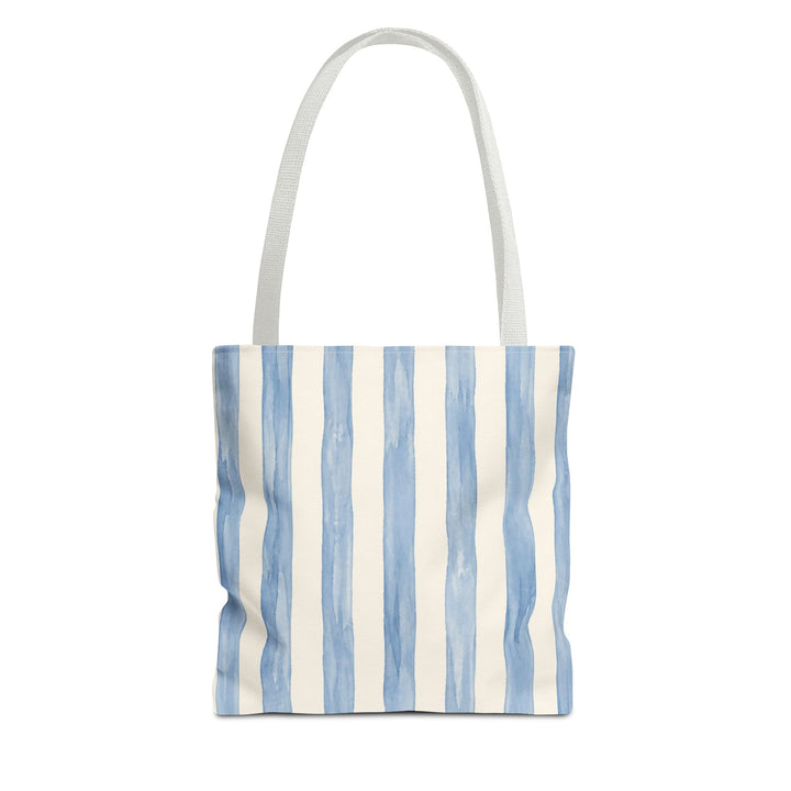 Striped Blue Watercolor Tote Bag — Coastal Beachy Canvas Tote