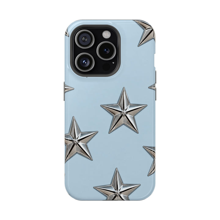 Star Pattern Magnetic Impact-Resistant Phone Case — Metallic Stars on Sky Blue
