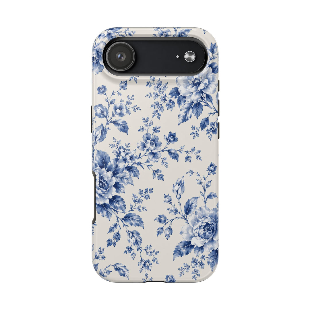 Blue Floral Tough Phone Case — Vintage Porcelain Rose Protective Cover