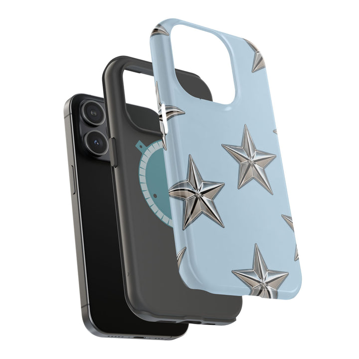 Star Pattern Magnetic Impact-Resistant Phone Case — Metallic Stars on Sky Blue