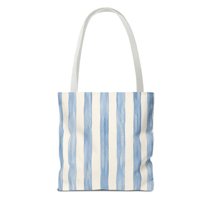 Striped Blue Watercolor Tote Bag — Coastal Beachy Canvas Tote