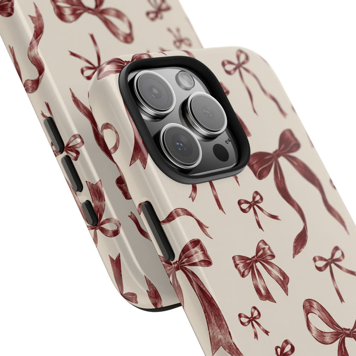 Bow Pattern Tough Phone Case — Vintage Ribbon Print iPhone Case, Protective Hard Cover