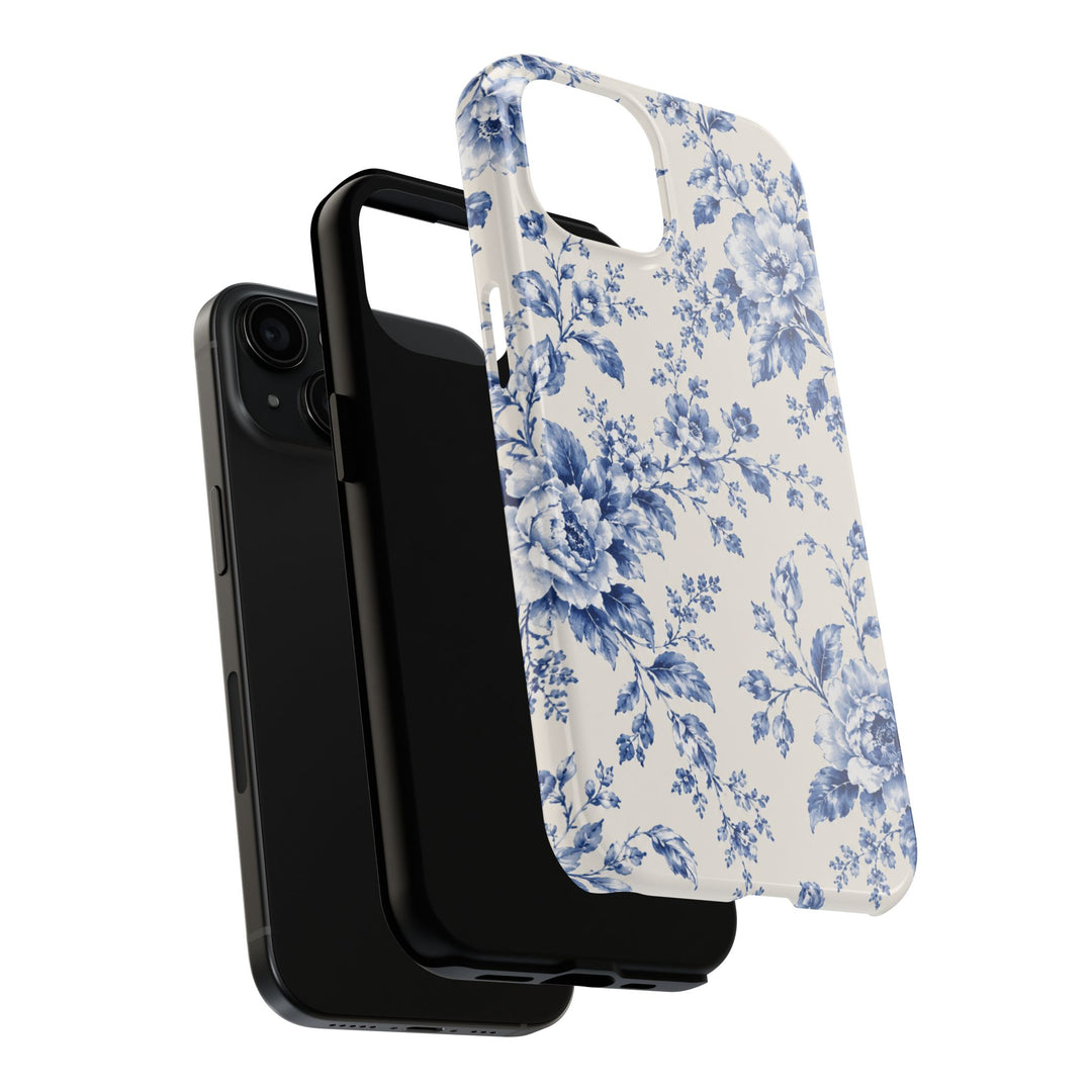 Blue Floral Tough Phone Case — Vintage Porcelain Rose Protective Cover