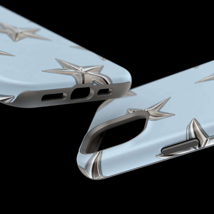 Star Pattern Magnetic Impact-Resistant Phone Case — Metallic Stars on Sky Blue
