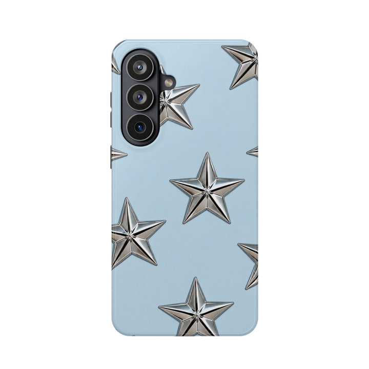 Star Pattern Magnetic Impact-Resistant Phone Case — Metallic Stars on Sky Blue