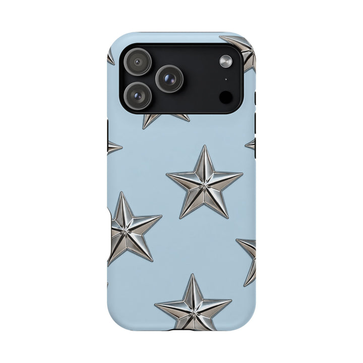 Star Pattern Magnetic Impact-Resistant Phone Case — Metallic Stars on Sky Blue