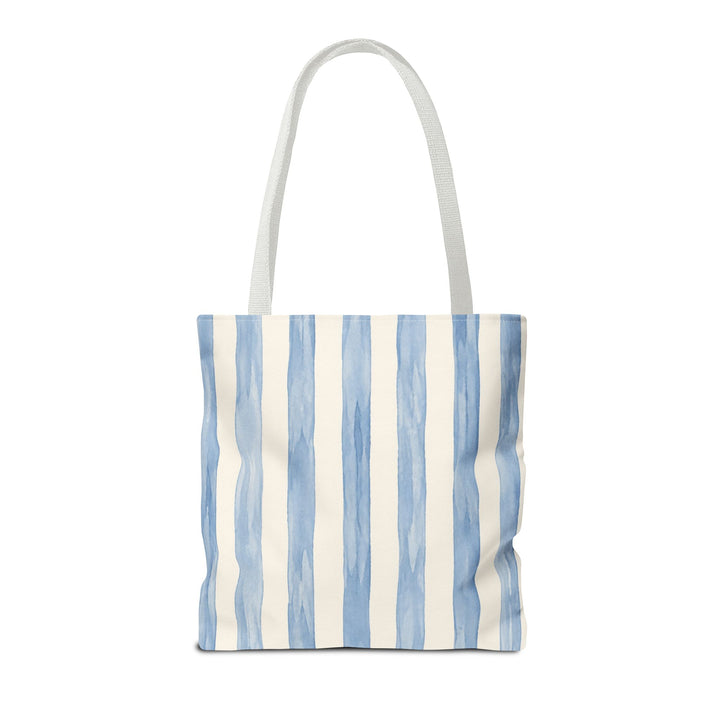 Striped Blue Watercolor Tote Bag — Coastal Beachy Canvas Tote