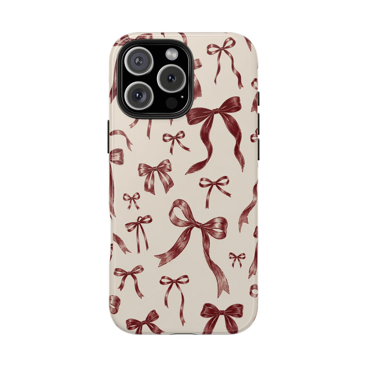 Bow Pattern Tough Phone Case — Vintage Ribbon Print iPhone Case, Protective Hard Cover