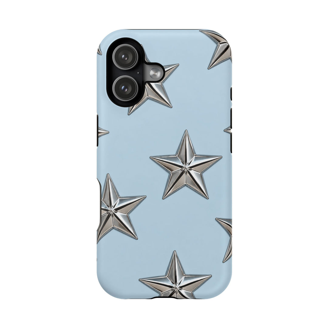 Star Pattern Magnetic Impact-Resistant Phone Case — Metallic Stars on Sky Blue