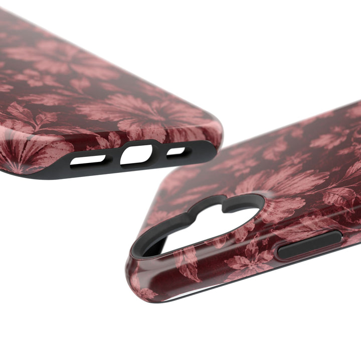 Magnetic Impact-Resistant Phone Case — Burgundy Floral Hibiscus Design