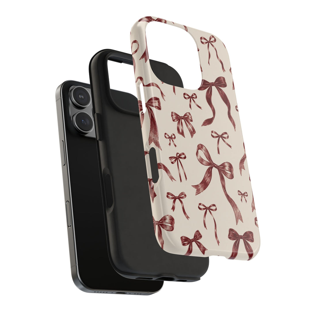 Bow Pattern Tough Phone Case — Vintage Ribbon Print iPhone Case, Protective Hard Cover
