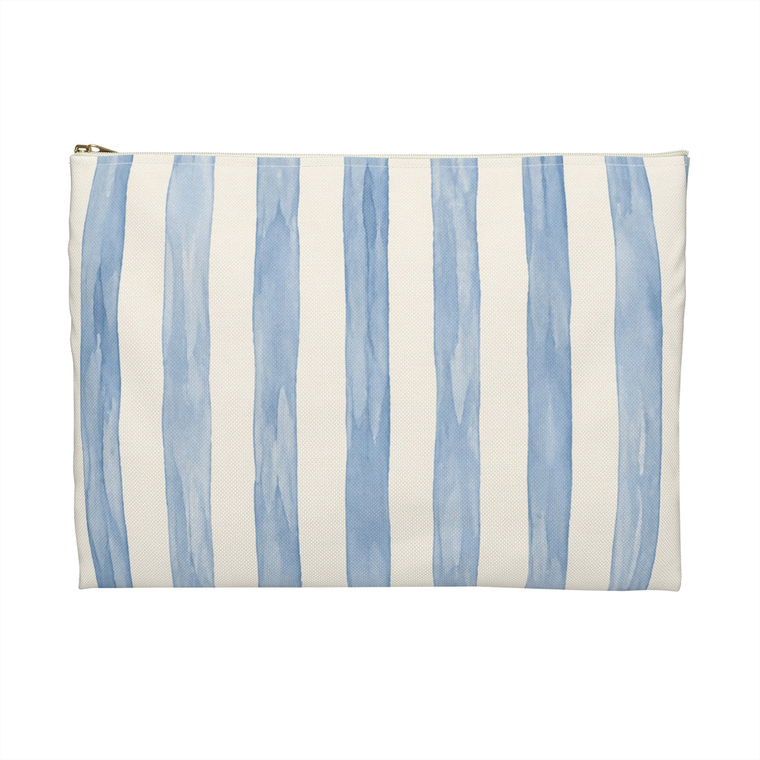Blue Watercolor Stripe Accessory Pouch — Cosmetic &amp; Travel Makeup Bag
