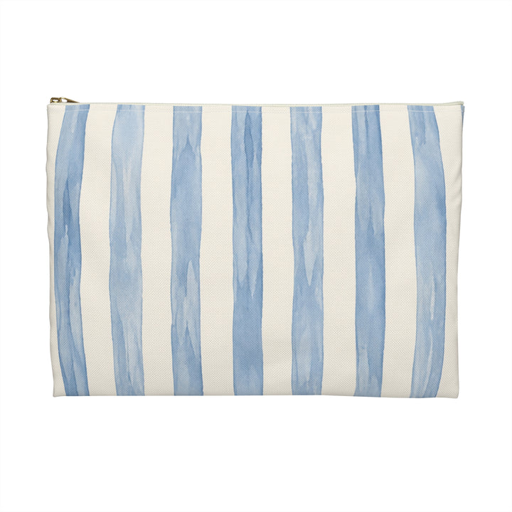 Blue Watercolor Stripe Accessory Pouch — Cosmetic &amp; Travel Makeup Bag
