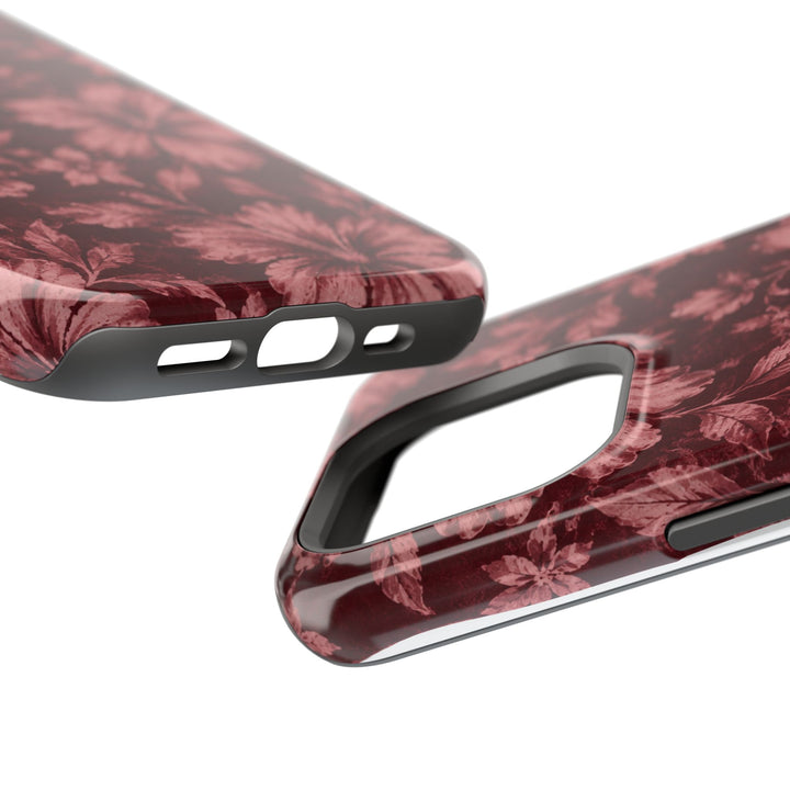 Magnetic Impact-Resistant Phone Case — Burgundy Floral Hibiscus Design