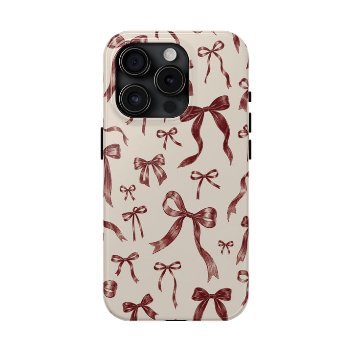 Bow Pattern Tough Phone Case — Vintage Ribbon Print iPhone Case, Protective Hard Cover
