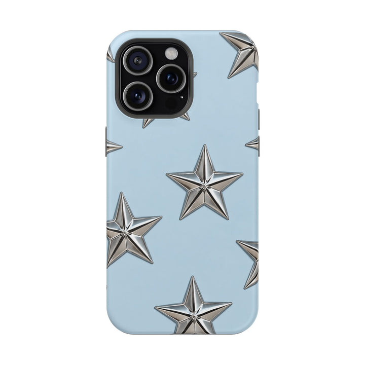 Star Pattern Magnetic Impact-Resistant Phone Case — Metallic Stars on Sky Blue