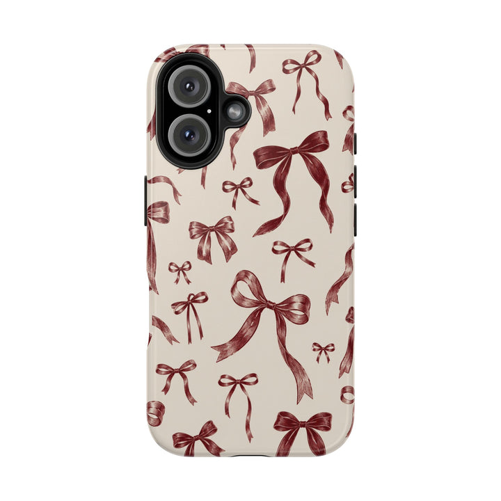 Bow Pattern Tough Phone Case — Vintage Ribbon Print iPhone Case, Protective Hard Cover