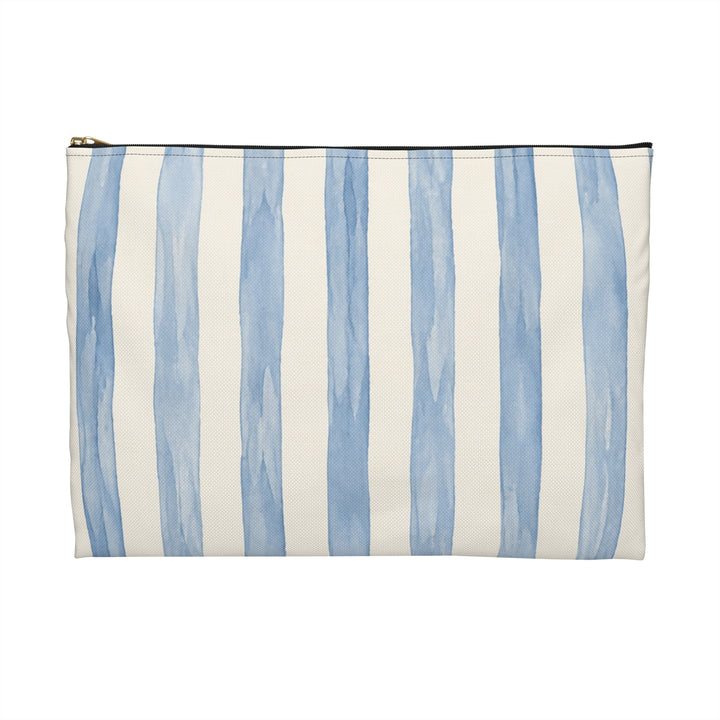 Blue Watercolor Stripe Accessory Pouch — Cosmetic &amp; Travel Makeup Bag