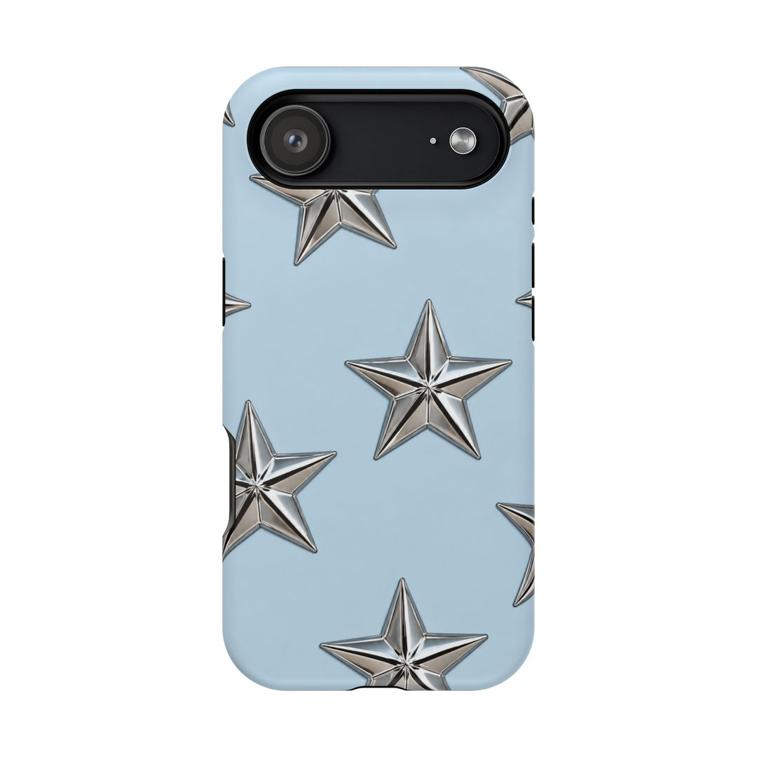 Star Pattern Magnetic Impact-Resistant Phone Case — Metallic Stars on Sky Blue