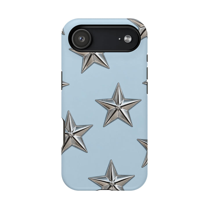 Star Pattern Magnetic Impact-Resistant Phone Case — Metallic Stars on Sky Blue