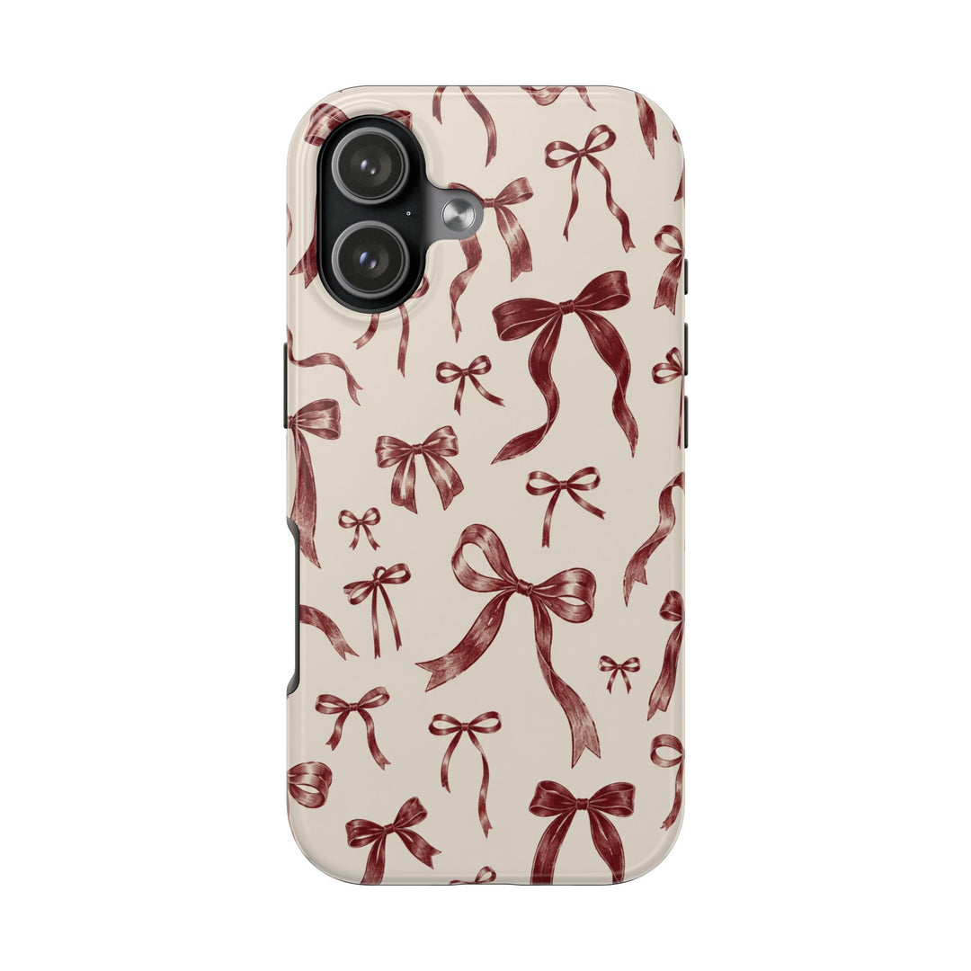 Bow Pattern Tough Phone Case — Vintage Ribbon Print iPhone Case, Protective Hard Cover