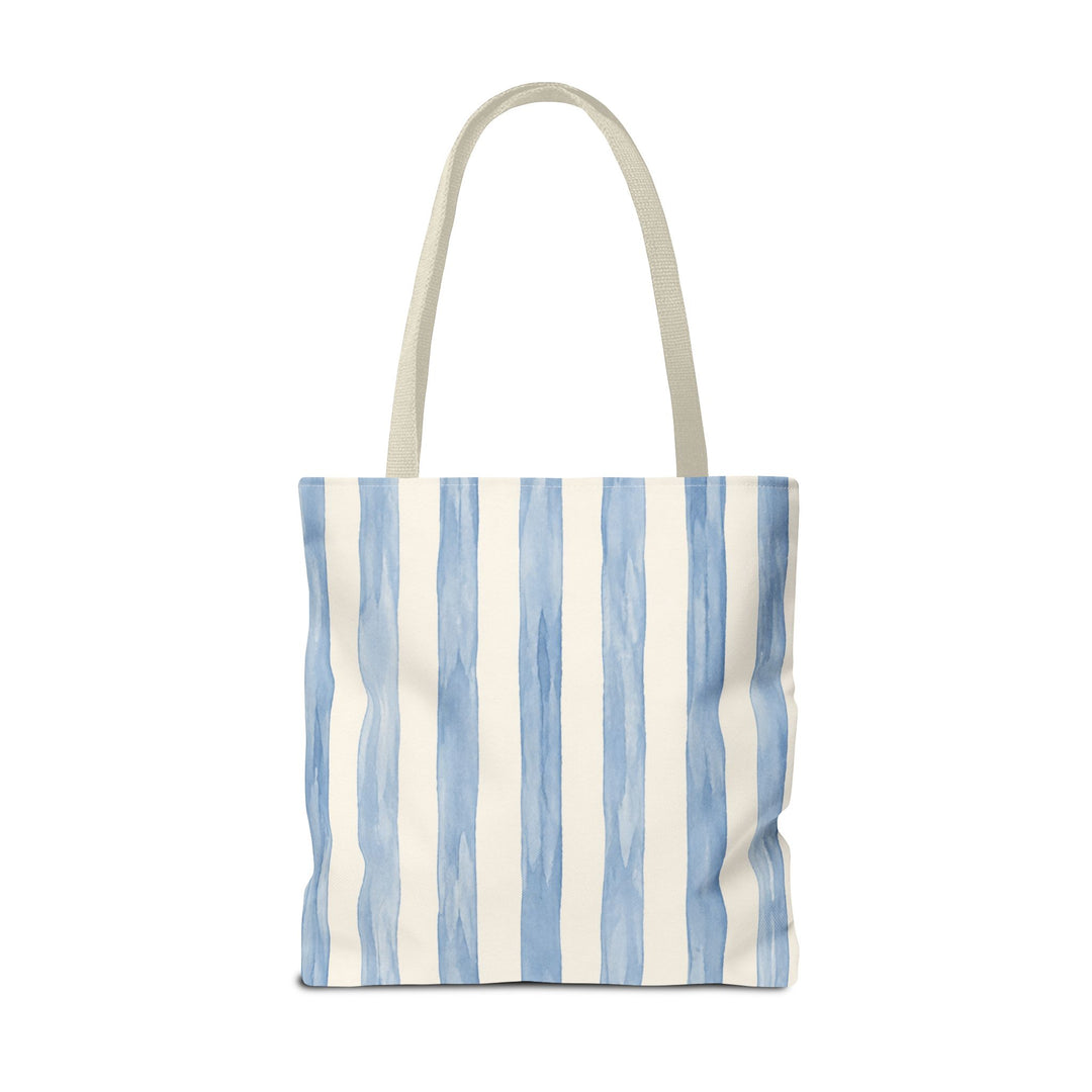 Striped Blue Watercolor Tote Bag — Coastal Beachy Canvas Tote