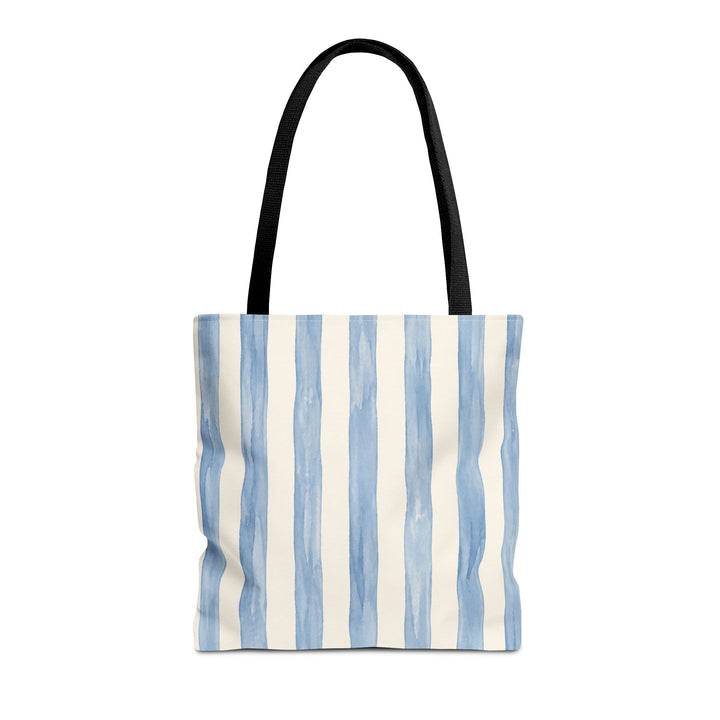 Striped Blue Watercolor Tote Bag — Coastal Beachy Canvas Tote