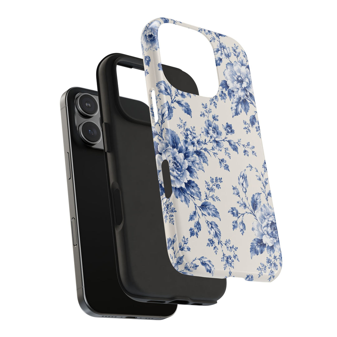 Blue Floral Tough Phone Case — Vintage Porcelain Rose Protective Cover