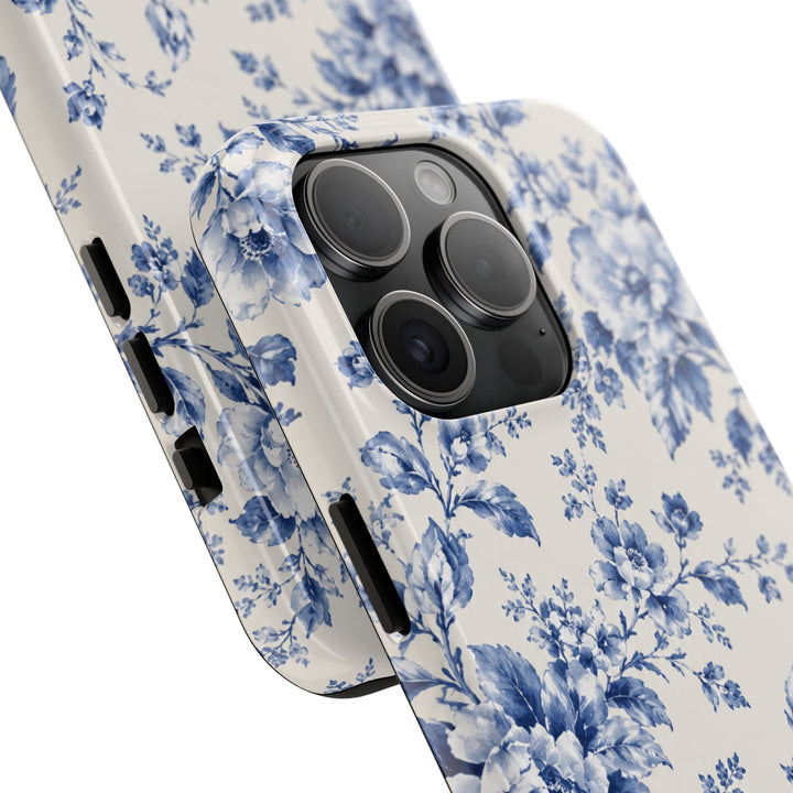 Blue Floral Tough Phone Case — Vintage Porcelain Rose Protective Cover