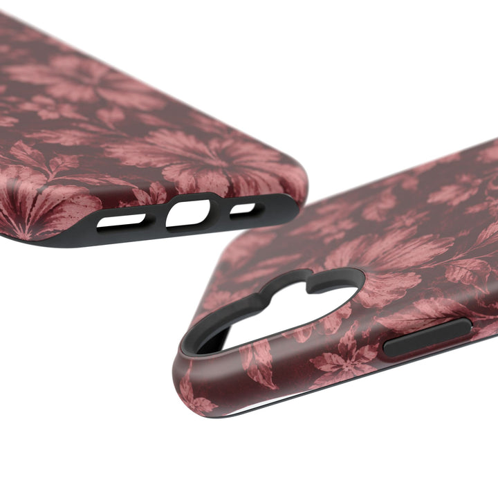 Magnetic Impact-Resistant Phone Case — Burgundy Floral Hibiscus Design