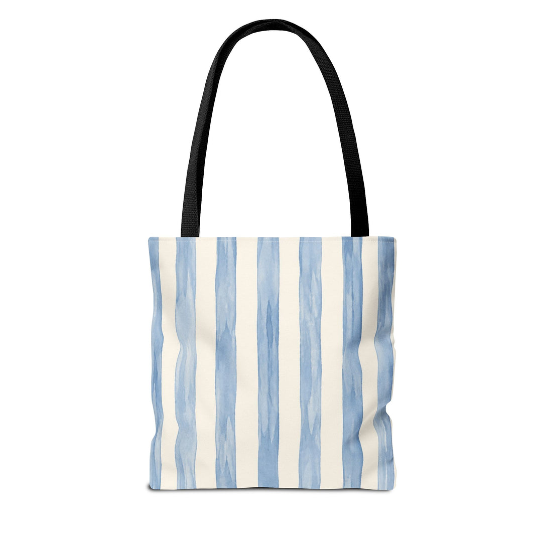Striped Blue Watercolor Tote Bag — Coastal Beachy Canvas Tote