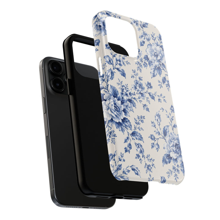 Blue Floral Tough Phone Case — Vintage Porcelain Rose Protective Cover