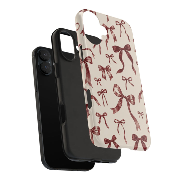 Bow Pattern Tough Phone Case — Vintage Ribbon Print iPhone Case, Protective Hard Cover