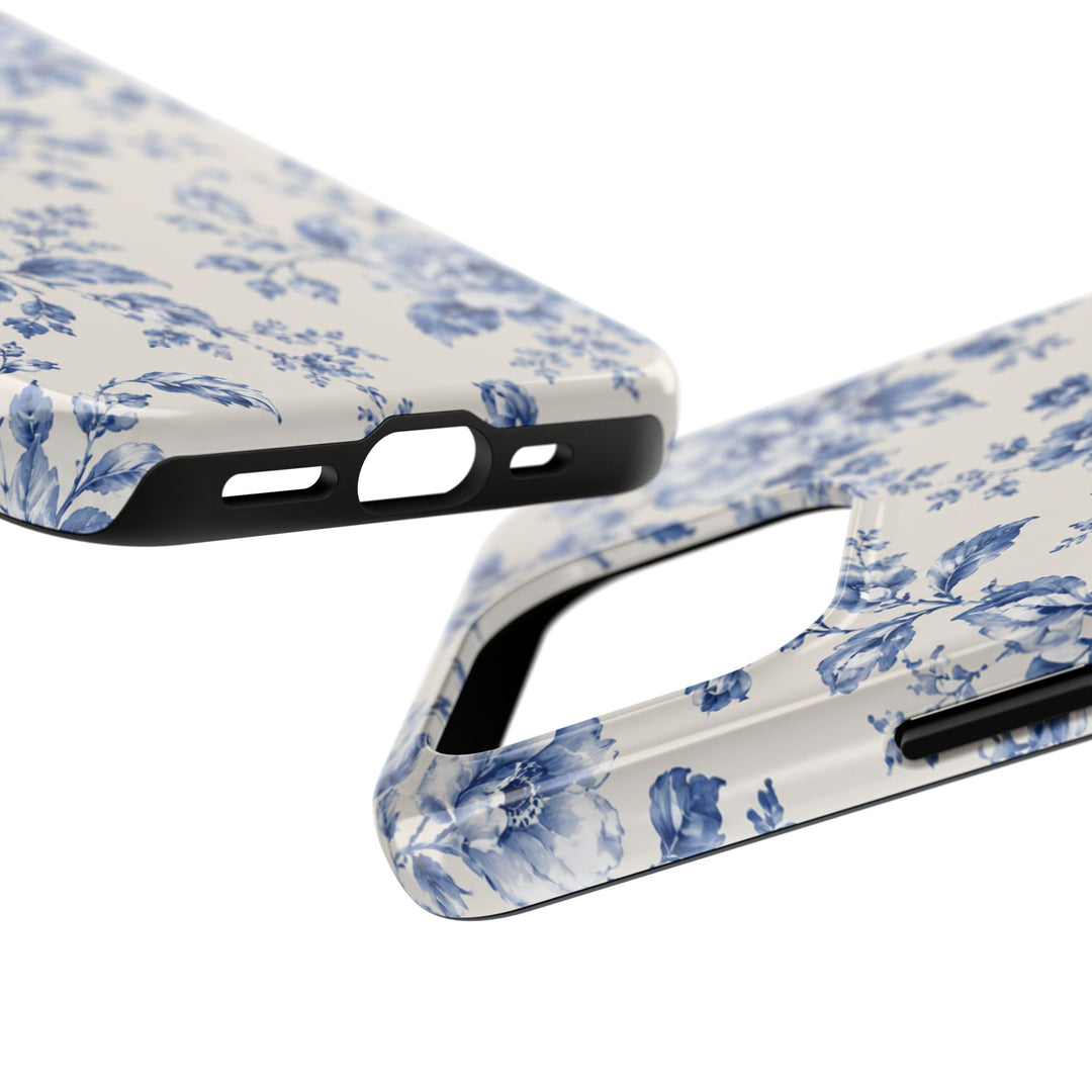 Blue Floral Tough Phone Case — Vintage Porcelain Rose Protective Cover