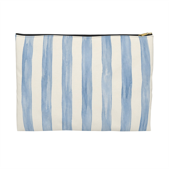 Blue Watercolor Stripe Accessory Pouch — Cosmetic &amp; Travel Makeup Bag