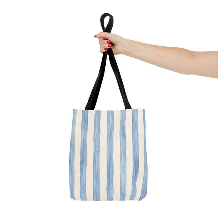 Striped Blue Watercolor Tote Bag — Coastal Beachy Canvas Tote