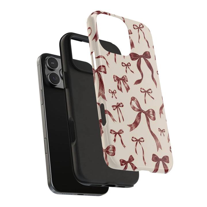 Bow Pattern Tough Phone Case — Vintage Ribbon Print iPhone Case, Protective Hard Cover