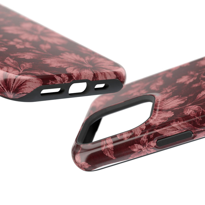 Magnetic Impact-Resistant Phone Case — Burgundy Floral Hibiscus Design