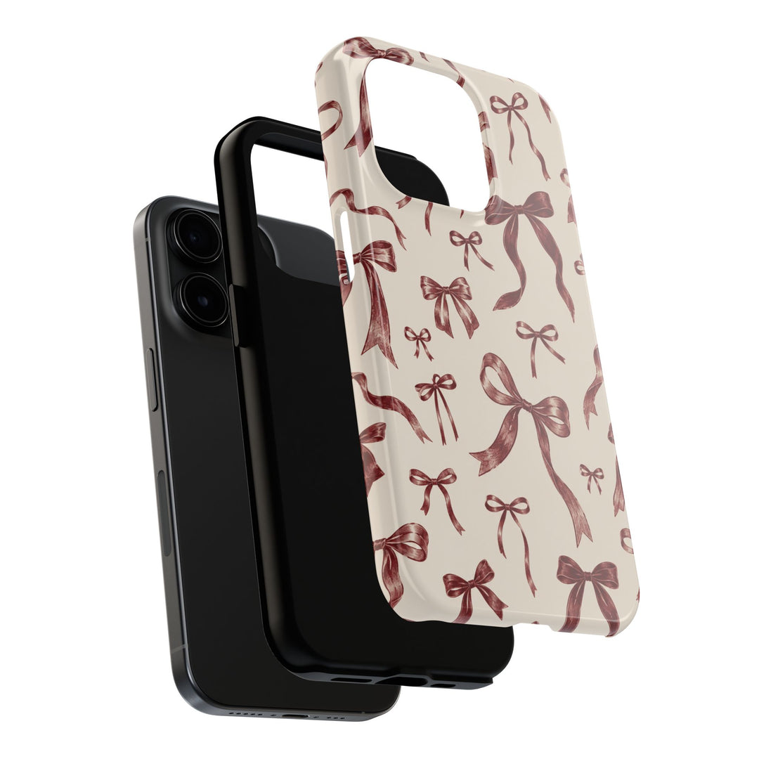 Bow Pattern Tough Phone Case — Vintage Ribbon Print iPhone Case, Protective Hard Cover