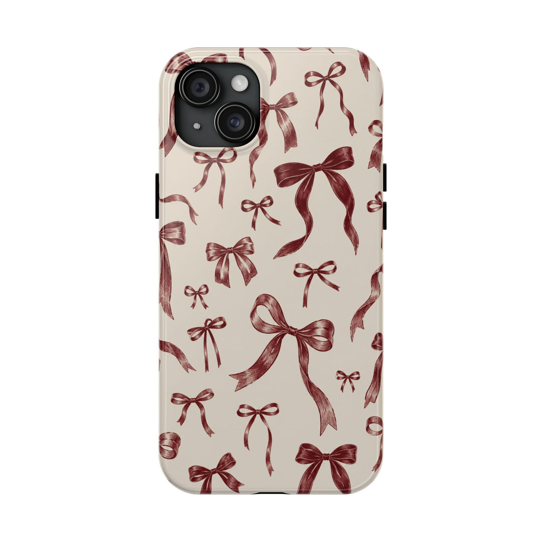 Bow Pattern Tough Phone Case — Vintage Ribbon Print iPhone Case, Protective Hard Cover