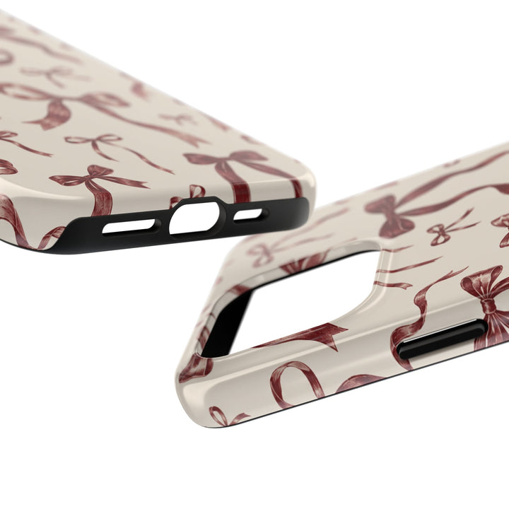 Bow Pattern Tough Phone Case — Vintage Ribbon Print iPhone Case, Protective Hard Cover