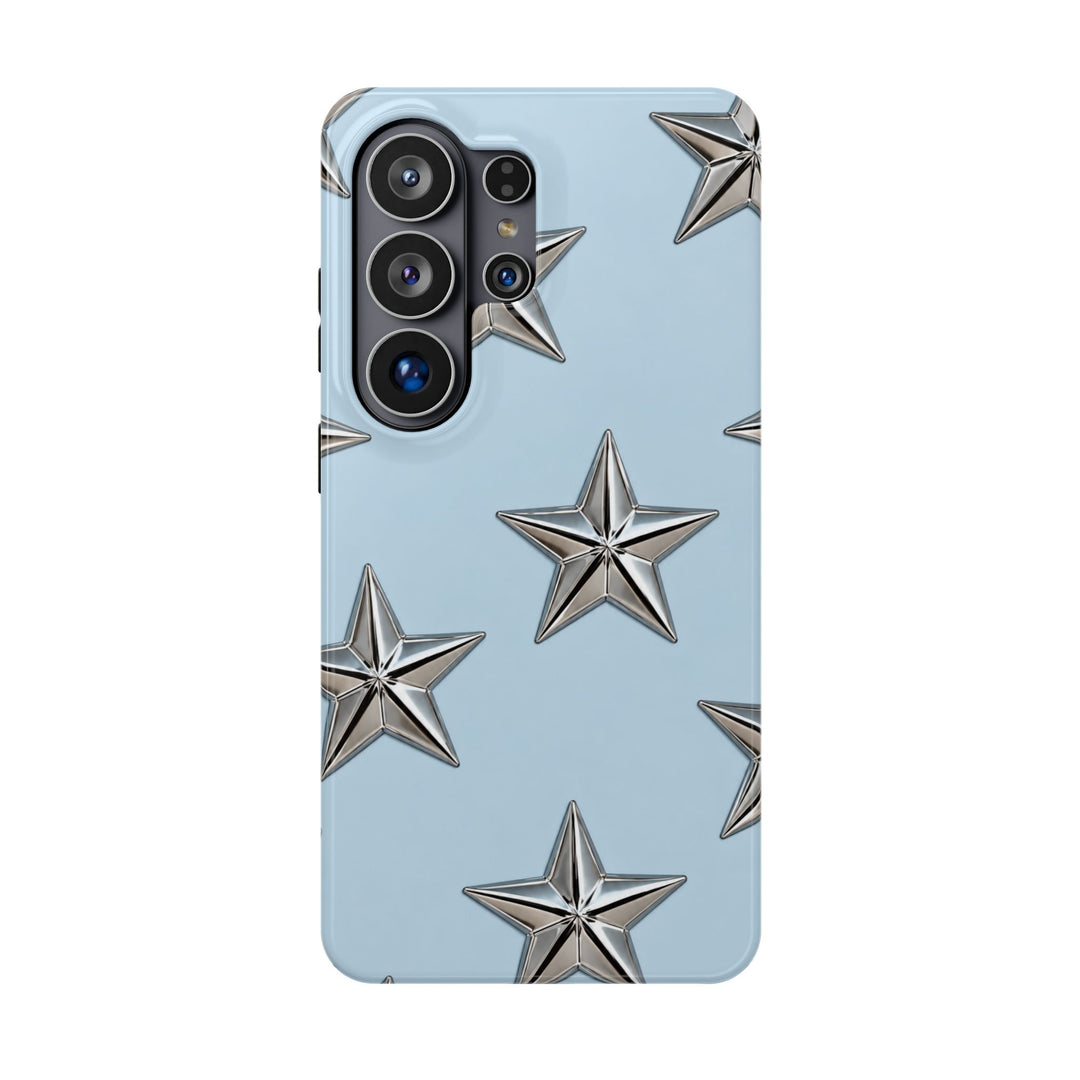 Star Pattern Magnetic Impact-Resistant Phone Case — Metallic Stars on Sky Blue