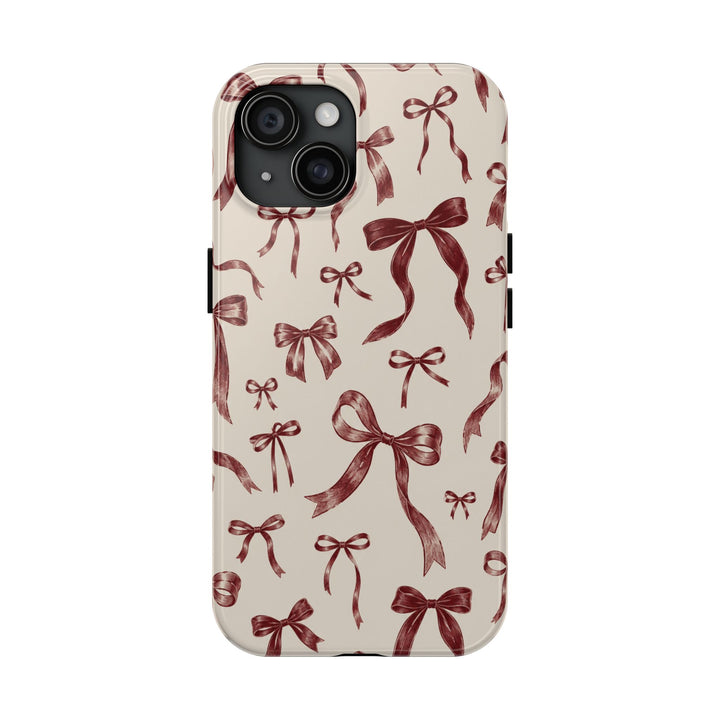 Bow Pattern Tough Phone Case — Vintage Ribbon Print iPhone Case, Protective Hard Cover