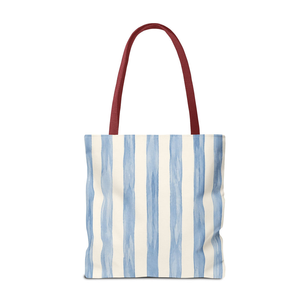 Striped Blue Watercolor Tote Bag — Coastal Beachy Canvas Tote