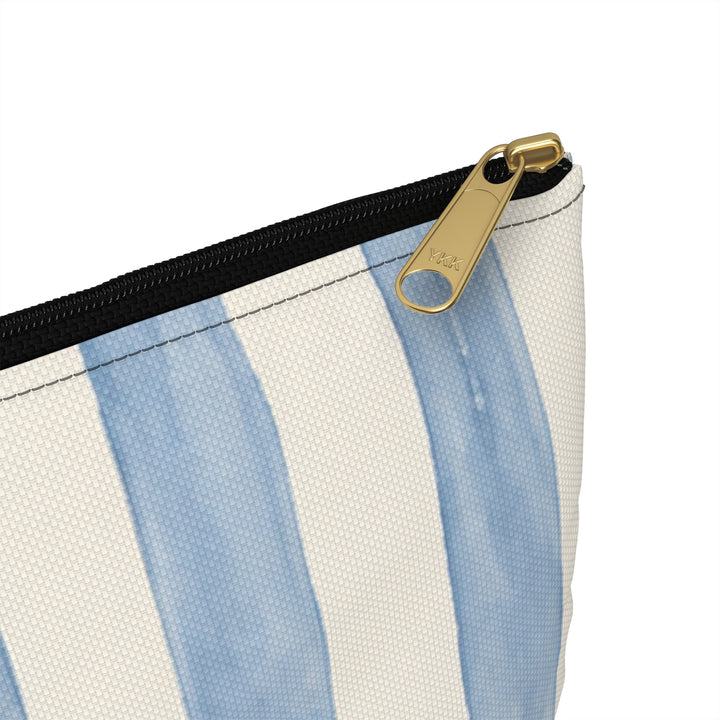 Blue Watercolor Stripe Accessory Pouch — Cosmetic &amp; Travel Makeup Bag