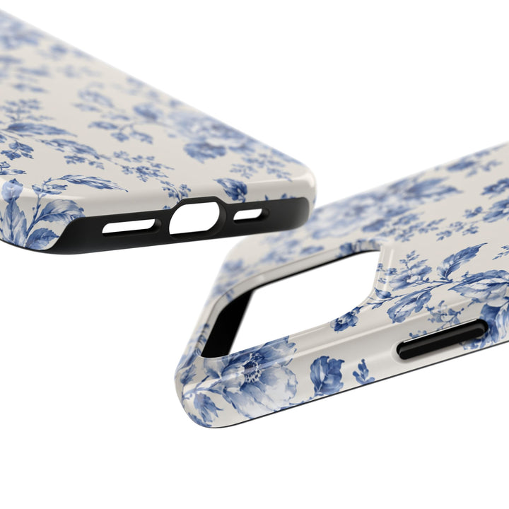 Blue Floral Tough Phone Case — Vintage Porcelain Rose Protective Cover