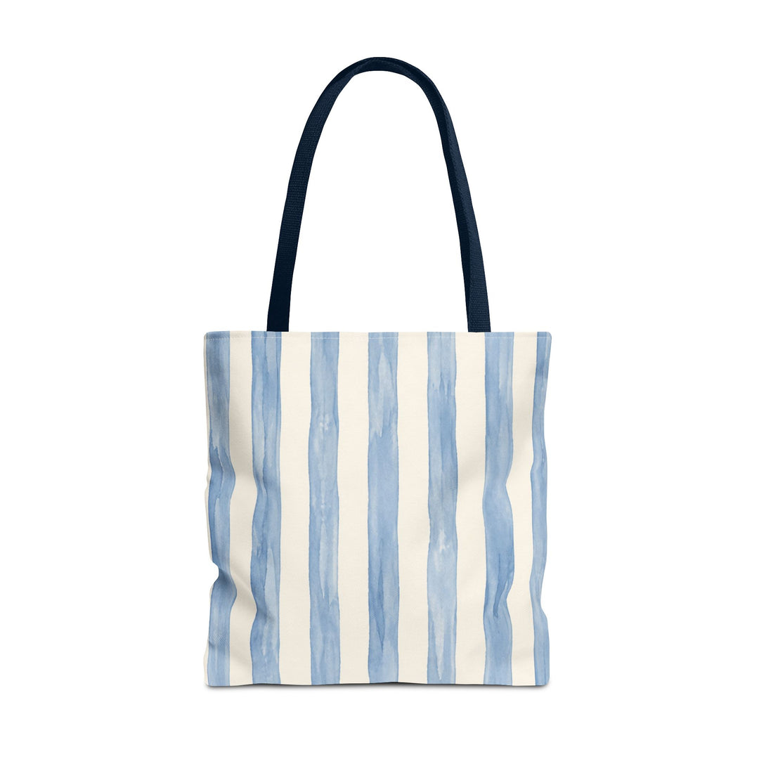 Striped Blue Watercolor Tote Bag — Coastal Beachy Canvas Tote